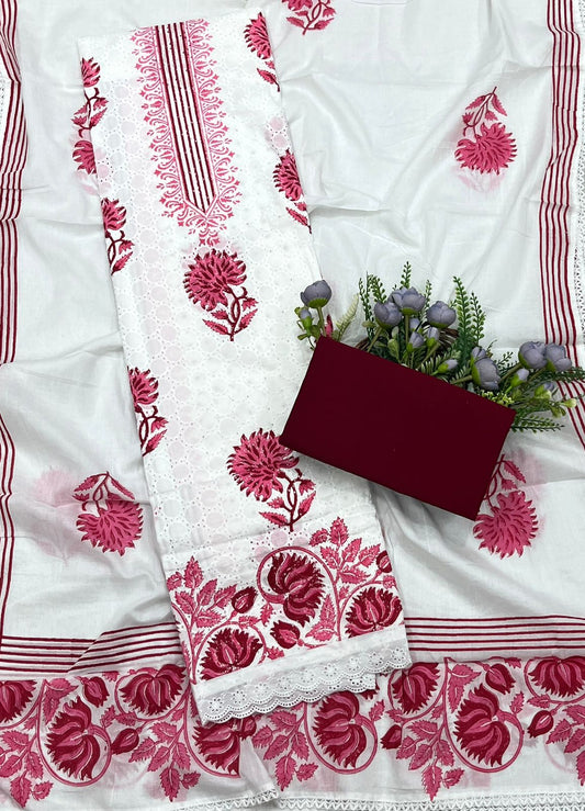 20B Cotton White With Red Suit Fabric / CKC Cotton Bazaar