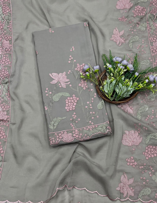 996A Organza Dusty Gray Suit Fabric/ CKC Partywear Collection