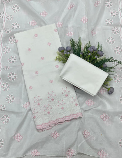 39B Cotton White With Pink Color Suit Fabric / CKC Cotton Bazaar