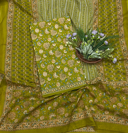 72B Cotton Parrot Green Color Suit Fabric / CKC Cotton Bazaar