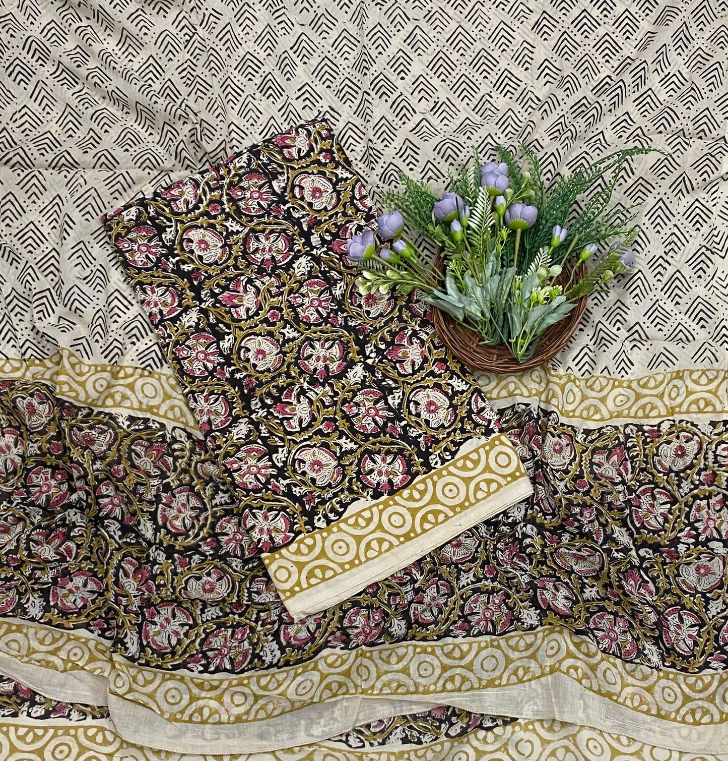 59B Cotton Black With Cream Color Suit Fabric / CKC Cotton Bazaar