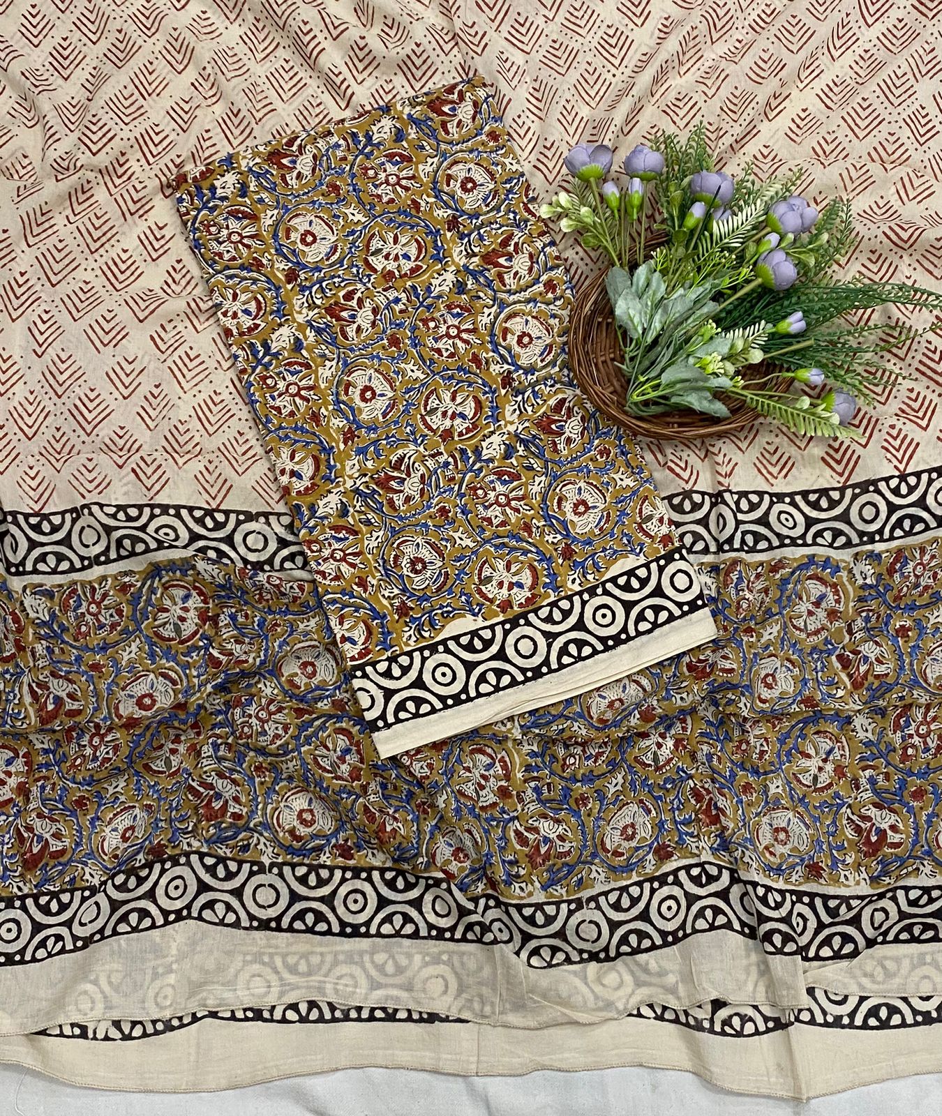60B Cotton Mustard With Cream Color Suit Fabric / CKC Cotton Bazaar