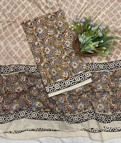60B Cotton Mustard With Cream Color Suit Fabric / CKC Cotton Bazaar