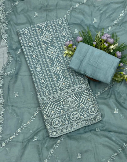 75B Lakhnavi Georgette Dusty Gray Suit Fabric/ CKC Lakhnavi Suits