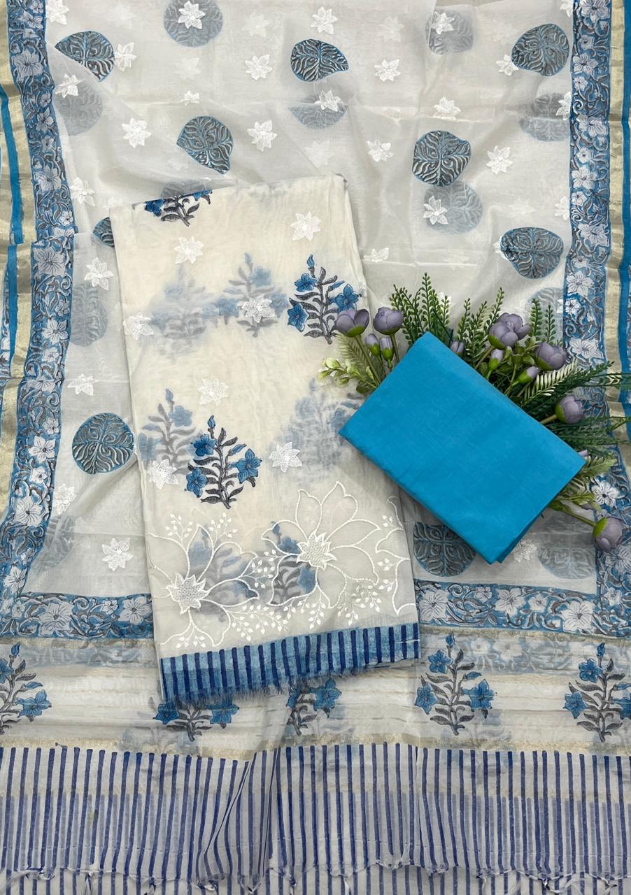 44B Mul Sky Blue Color Suit Fabric / CKC Mul Cotton