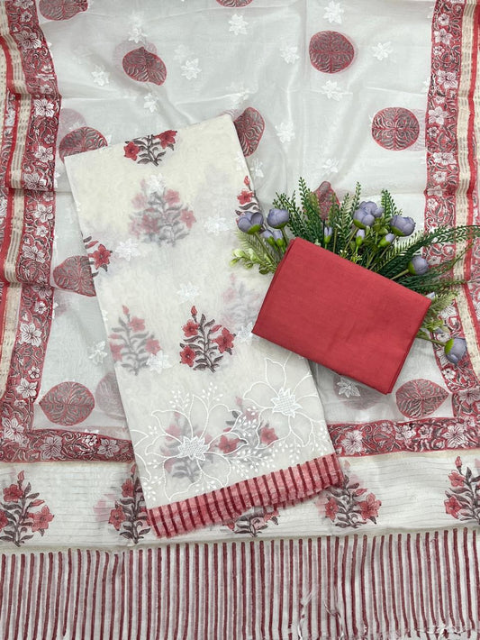 45B Mul Red Color Suit Fabric / CKC Mul Cotton