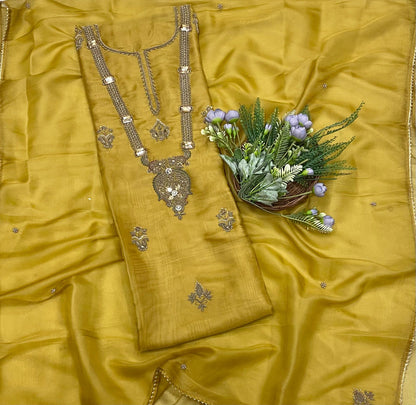 85B Self Organza Mustard Suit Fabric/ CKC Partywear Collection