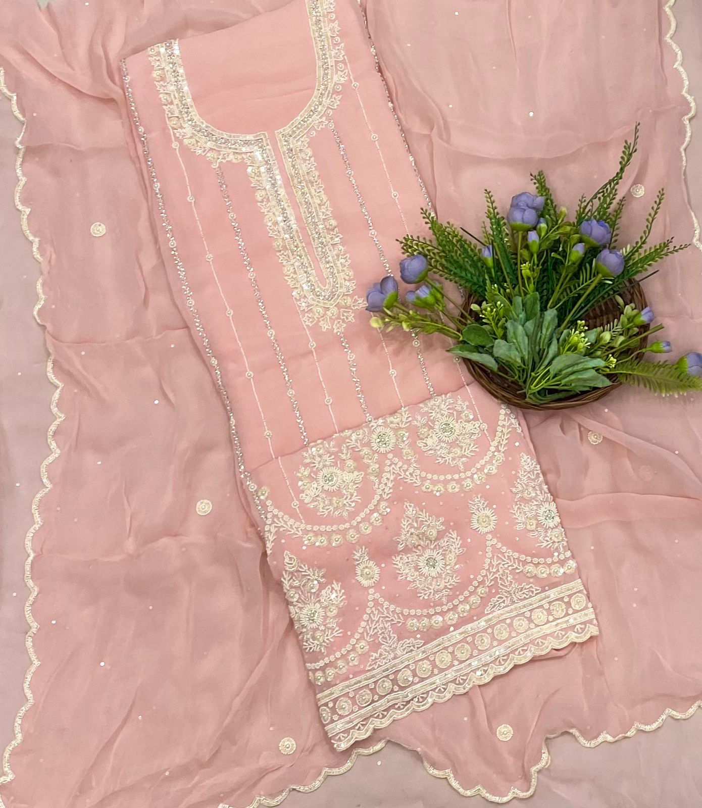 113B Georgette Dusty Pink Color Suit Fabric/ CKC Partywear Collection