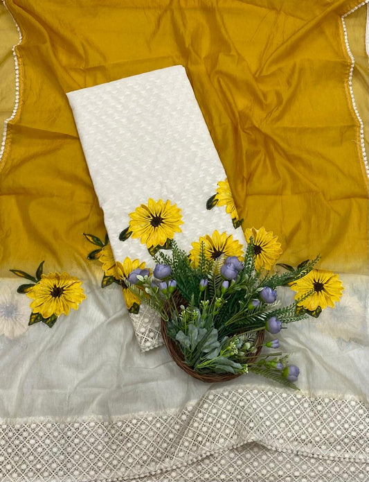 90B Mul Off White With Mustard Yellow Suit Fabric / CKC Mul Cotton