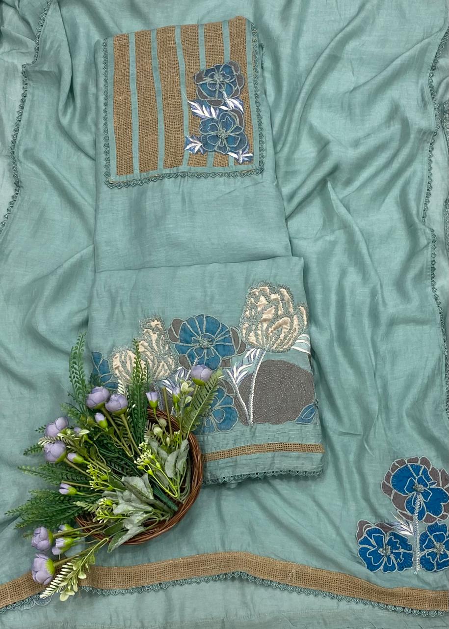 103B Mul Light Green Color Suit Fabric / CKC Mul Cotton