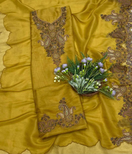 99B Self Organza Mustard Color Suit Fabric/ CKC Partywear Collection