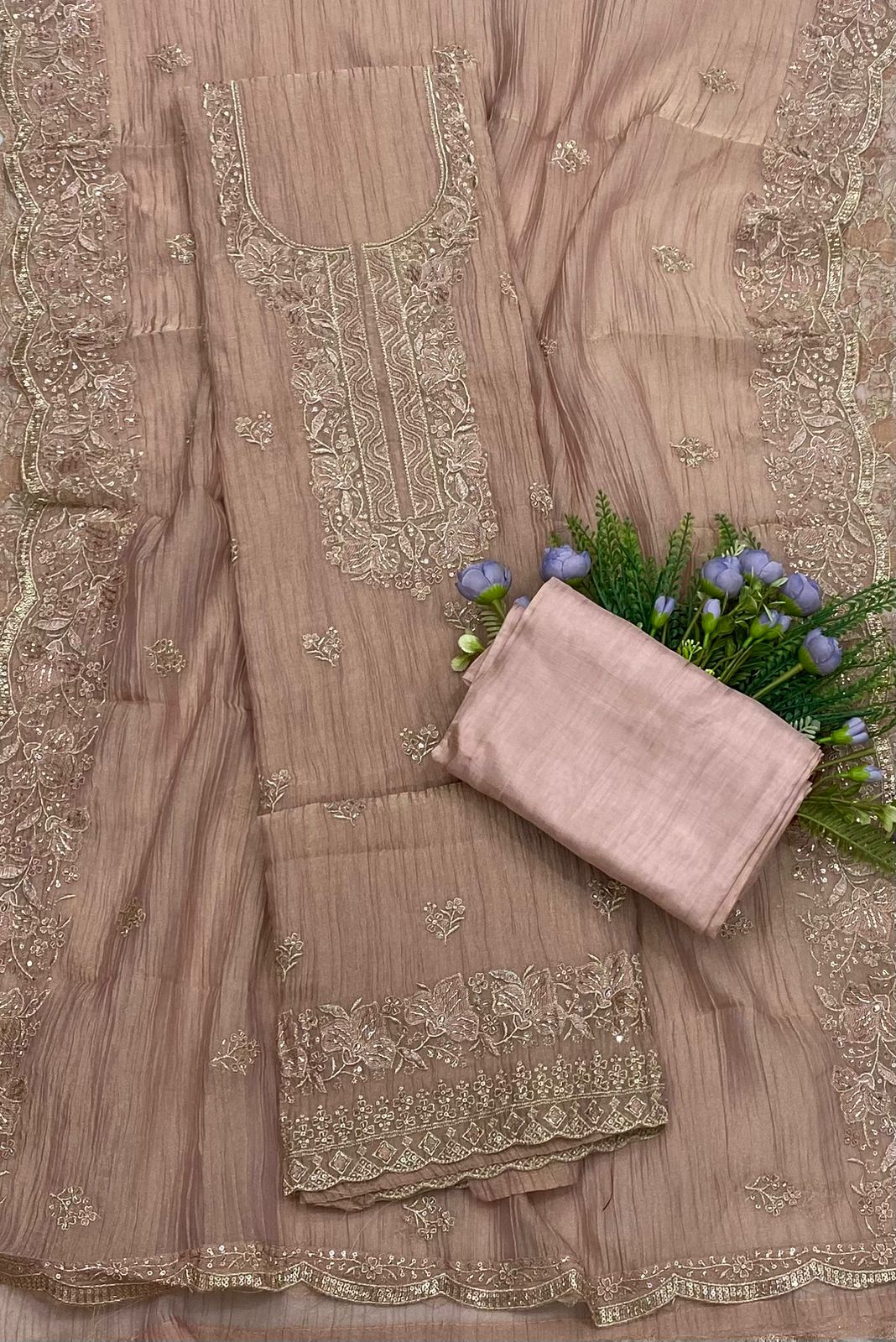 123B Crushed Tissue Dusty Pink Color Suit Fabric/ CKC Partywear Collection