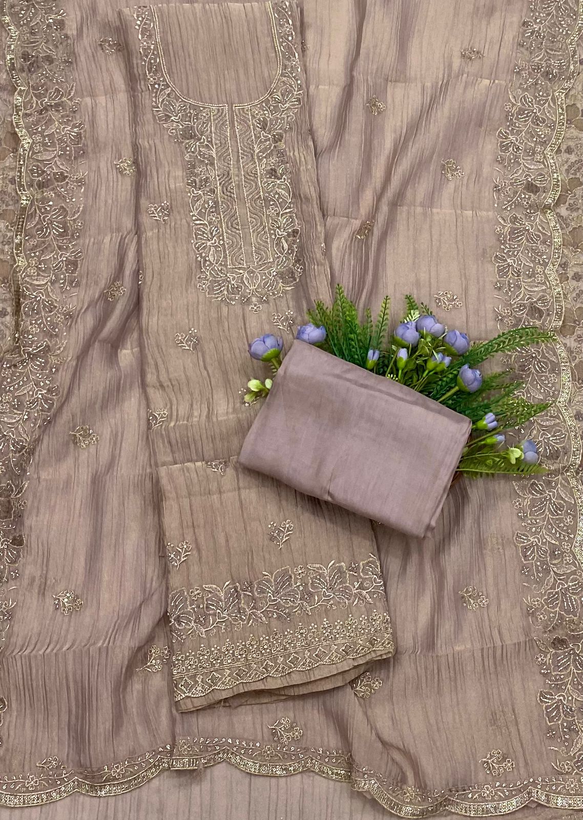 126B Crushed Tissue Dusty Lilac Color Suit Fabric/ CKC Partywear Collection