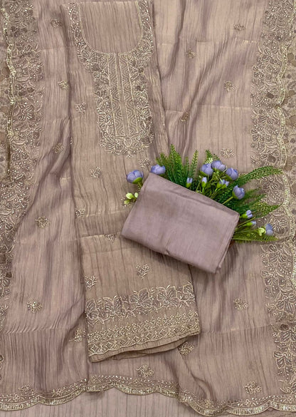 126B Crushed Tissue Dusty Lilac Color Suit Fabric/ CKC Partywear Collection