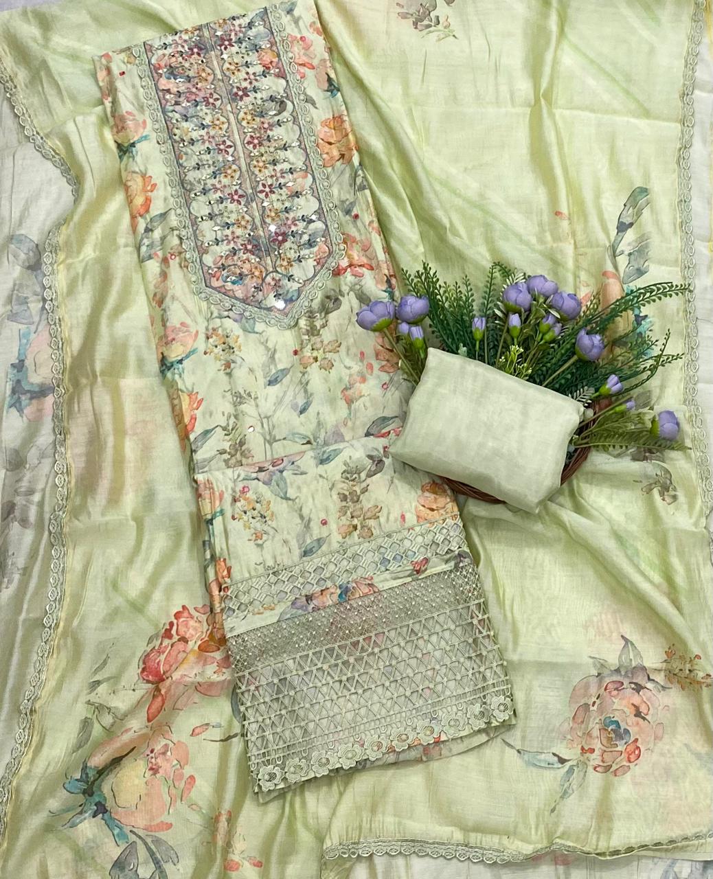 129B Modal Cotton Mint Green Color Suit Fabric / CKC Cotton Bazaar