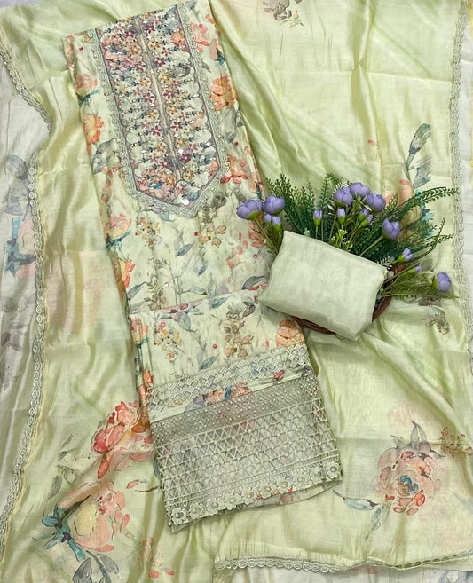 129B Modal Cotton Mint Green Color Suit Fabric / CKC Cotton Bazaar