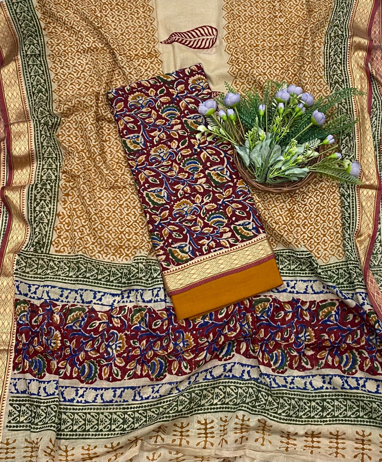 138B Cotton Maroon With Mustard Color Suit Fabric / CKC Cotton Bazaar