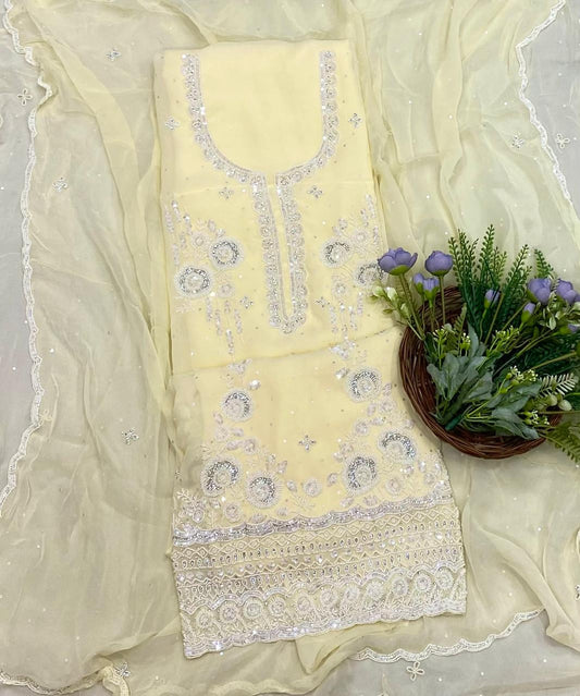 109B Georgette Lemon Yellow Color Suit Fabric/ CKC Partywear Collection