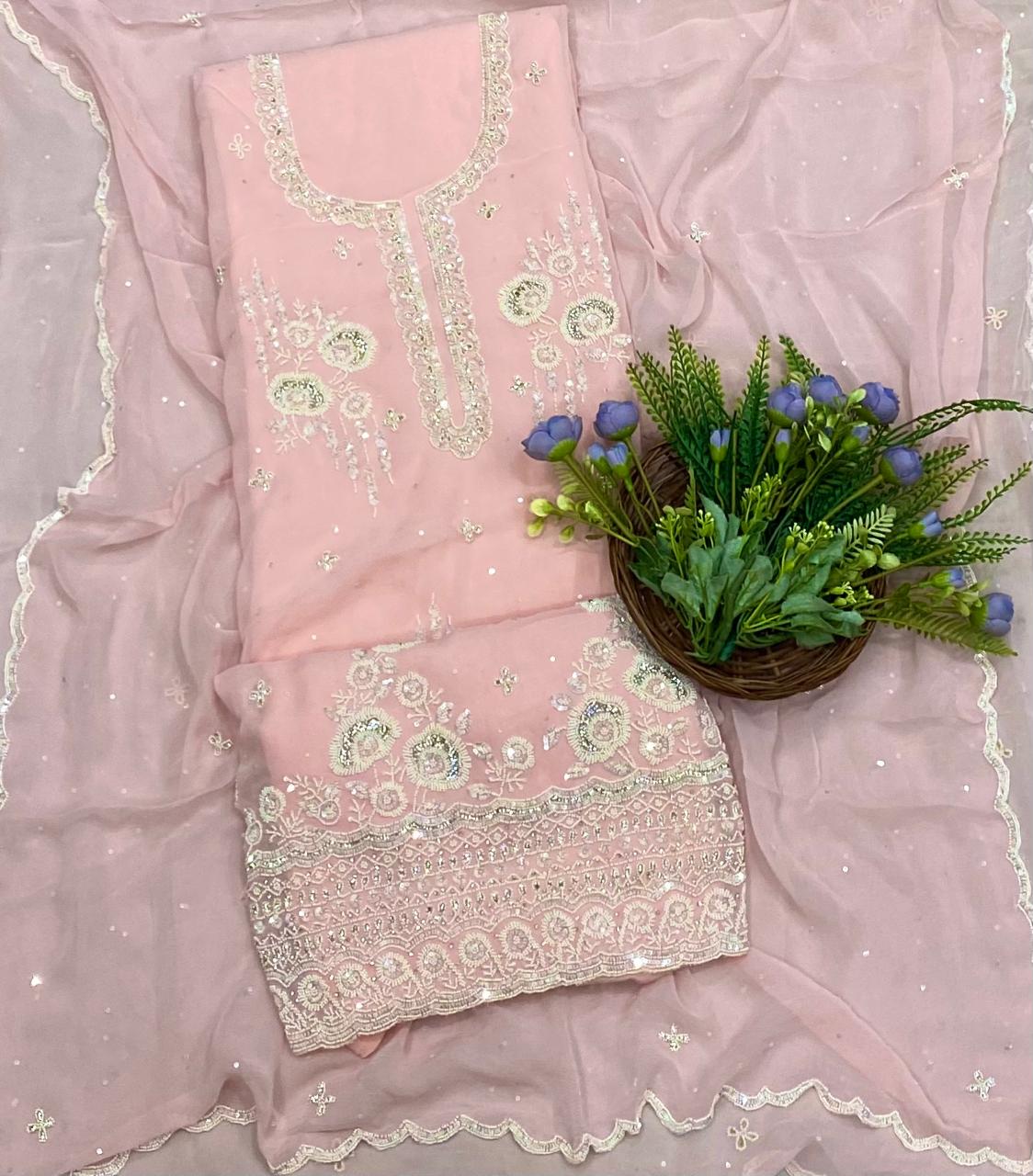 108B Georgette Pink Color Suit Fabric/ CKC Partywear Collection