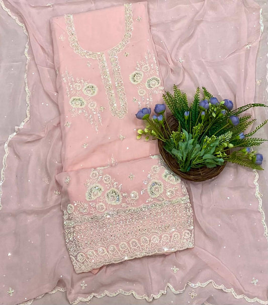 108B Georgette Pink Color Suit Fabric/ CKC Partywear Collection