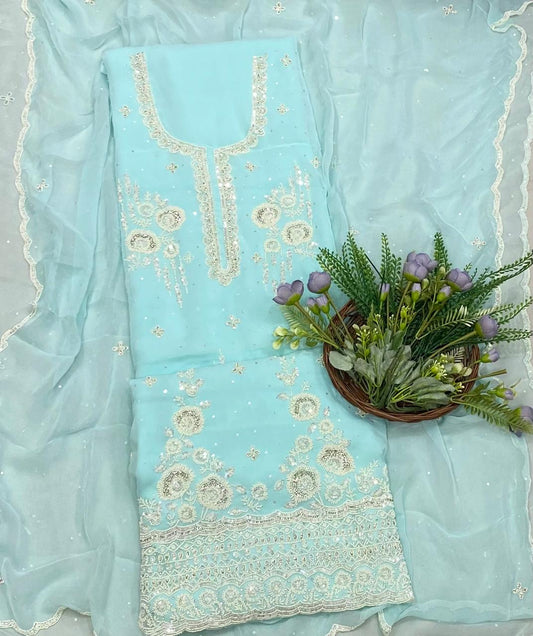110B Georgette Ferozi Color Suit Fabric/ CKC Partywear Collection