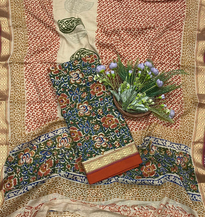 141B Cotton Green With Maroon Color Suit Fabric / CKC Cotton Bazaar