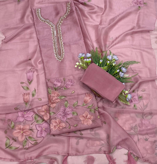 106B Self Organza Dusty Rose Color Suit Fabric/ CKC Partywear Collection