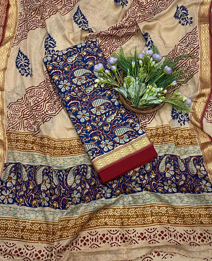 157B Cotton Navy Blue With Red Color Suit Fabric / CKC Cotton Bazaar
