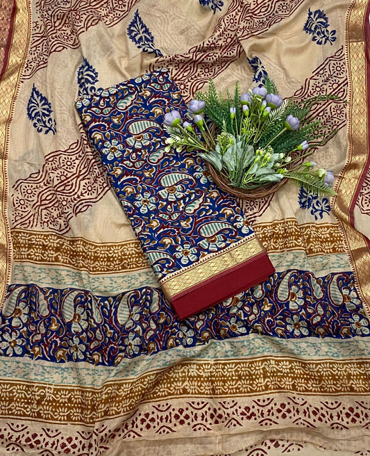 157B Cotton Navy Blue With Red Color Suit Fabric / CKC Cotton Bazaar