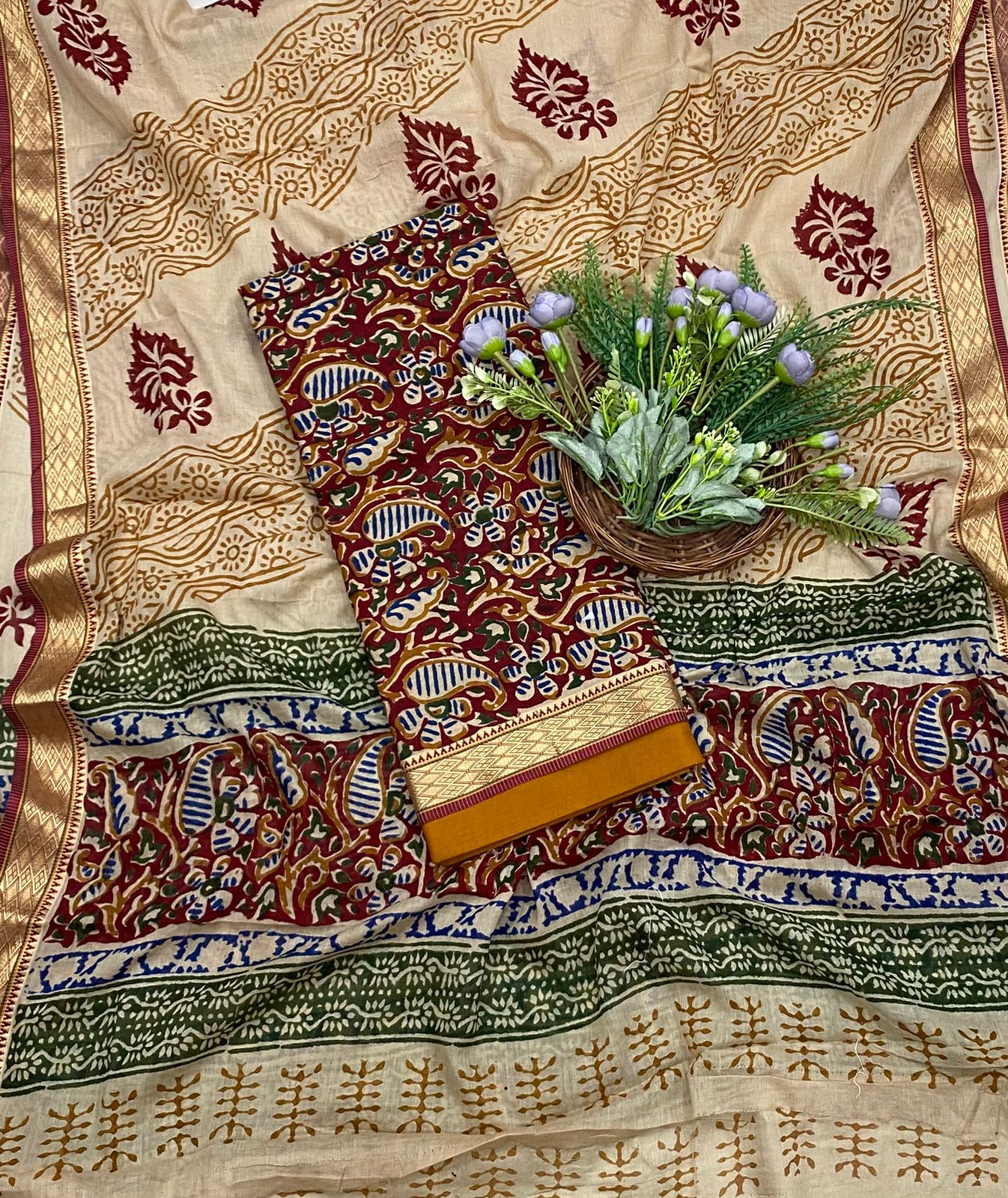 159B Cotton Maroon With Mustard Color Suit Fabric / CKC Cotton Bazaar