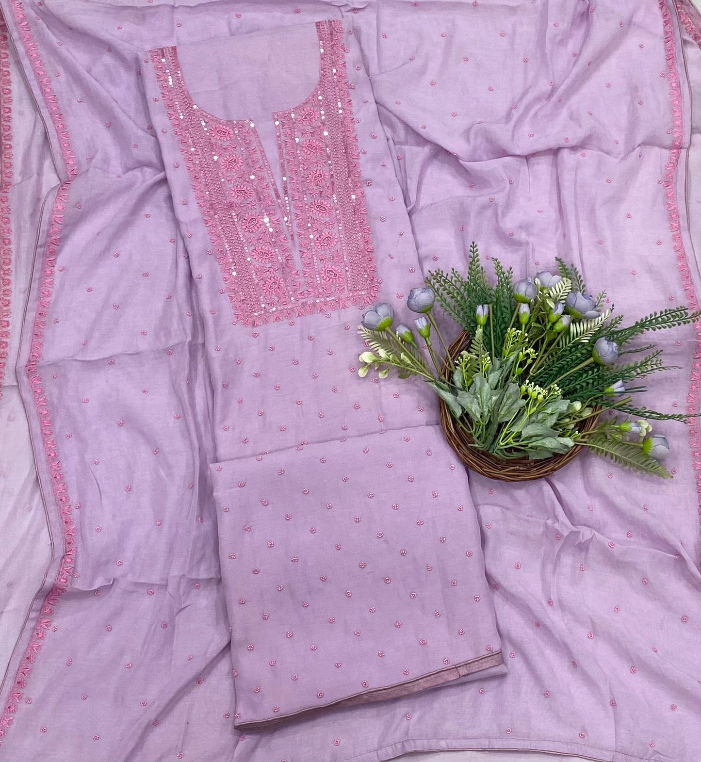 315b Mul Cotton Light Lilac Color Suit Fabric / CKC Mul Cotton