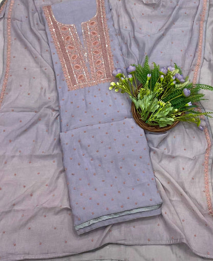 180B Pure Mul Cotton Dusty Grey Suit Fabric / CKC Mul Cotton