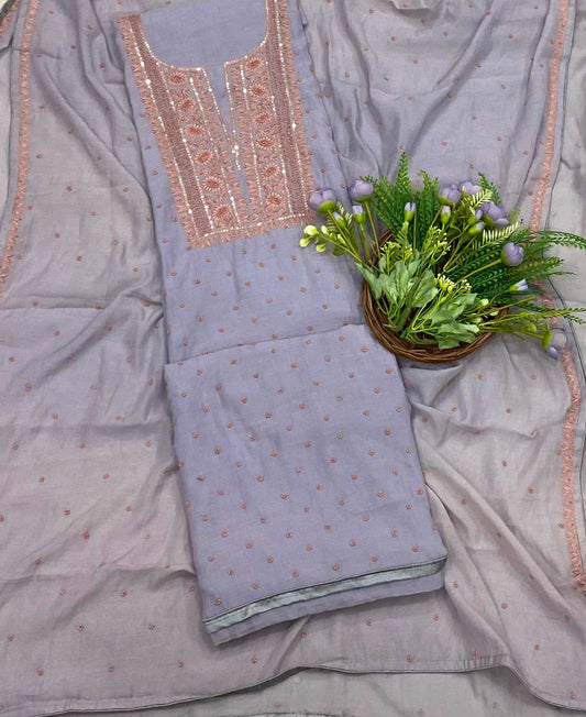 180B Mul Cotton Dusty Grey Suit Fabric / CKC Mul Cotton