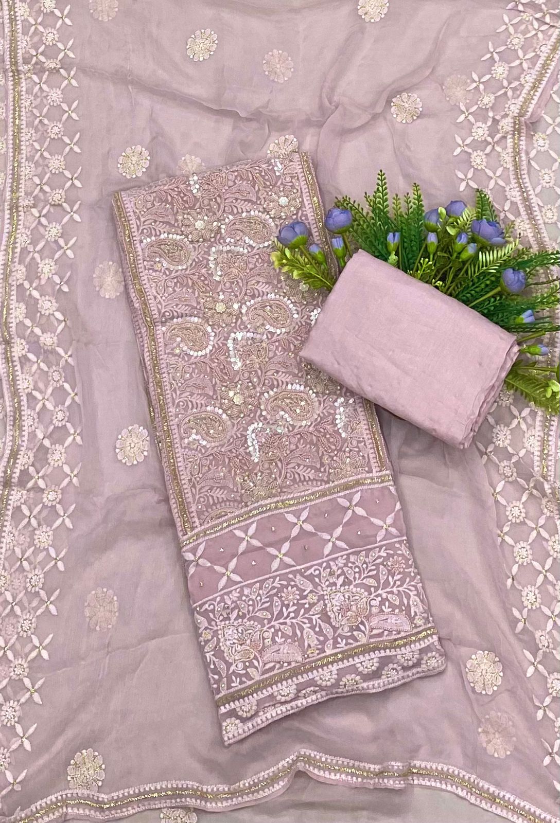 175B Lakhnavi Georgette Dusty Pink Suit Fabric/ CKC Lakhnavi Suits
