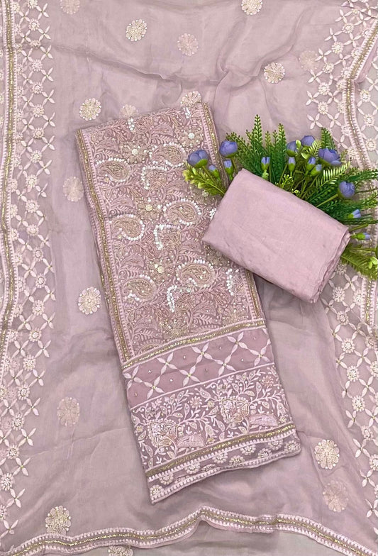 175B Lakhnavi Georgette Dusty Pink Suit Fabric/ CKC Lakhnavi Suits
