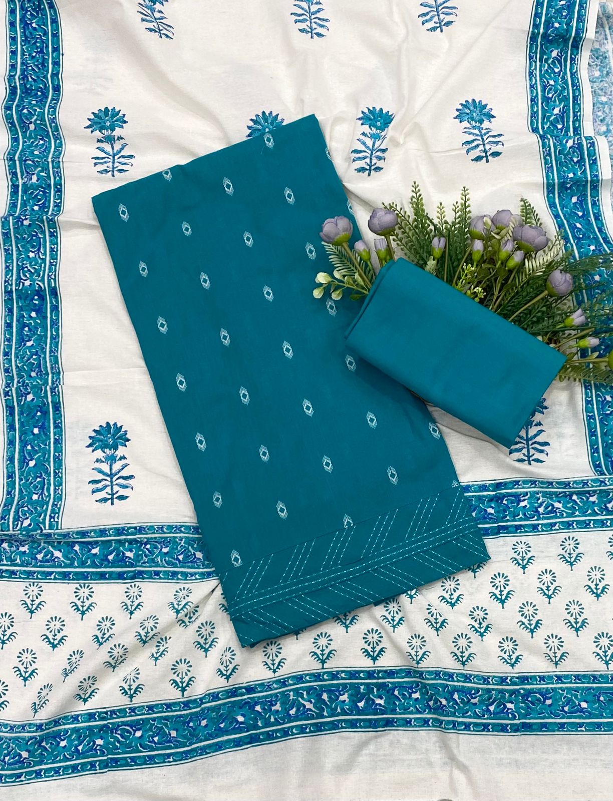 213B Cotton Ferozi Color Suit Fabric / CKC Cotton Bazaar