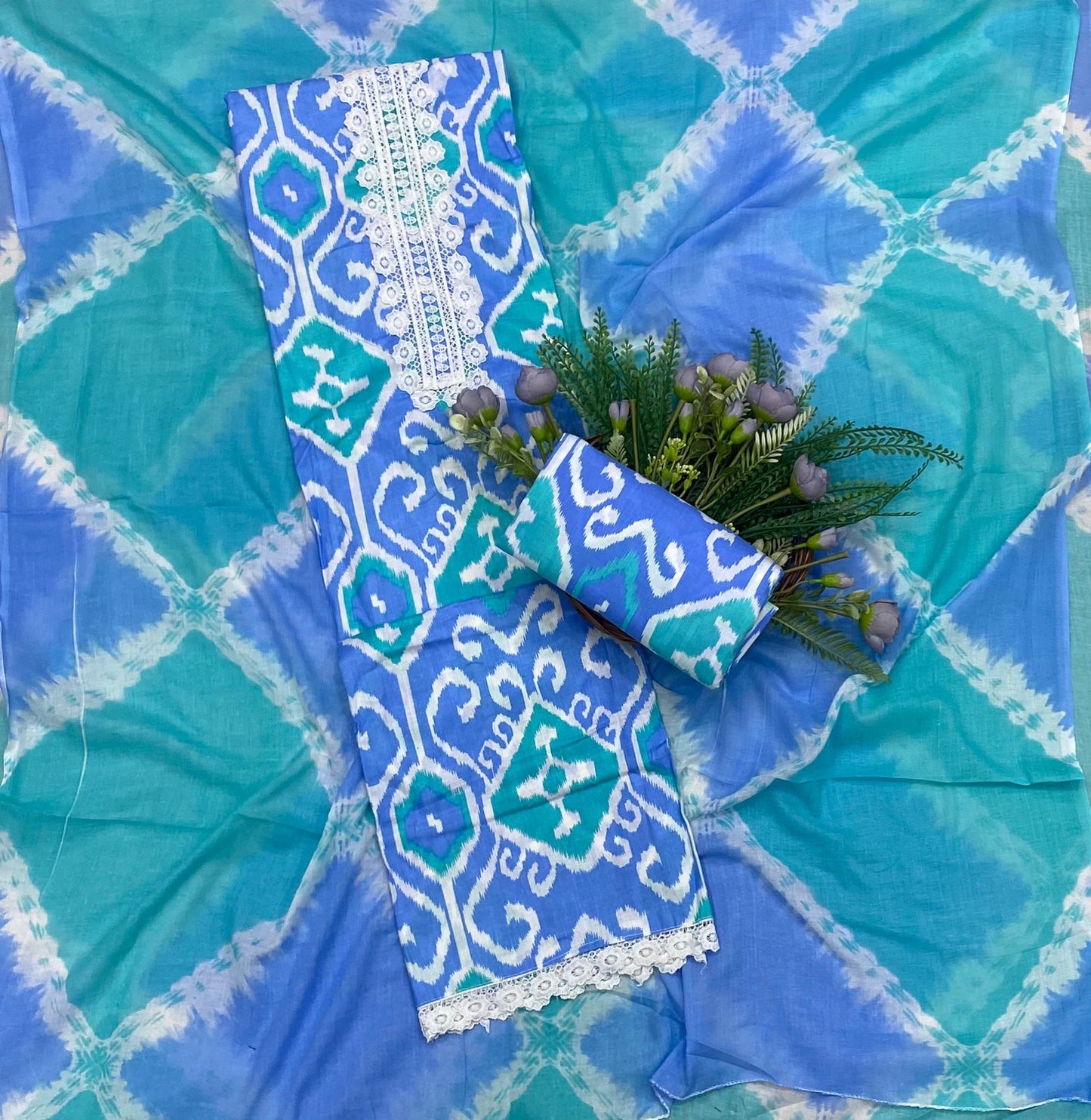 208B Cotton Teal Blue Color Suit Fabric / CKC Cotton Bazaar
