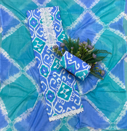 208B Cotton Teal Blue Color Suit Fabric / CKC Cotton Bazaar