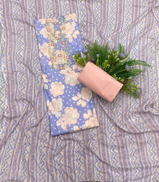 218B Cotton Lilac With Pink Color Suit Fabric / CKC Cotton Bazaar