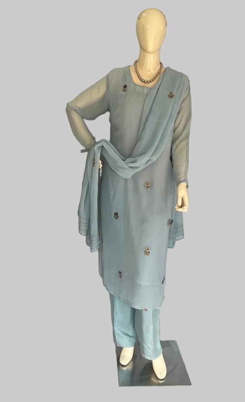 187B Georgette Ice Blue Stitched Suit / CKC Stitched Suits