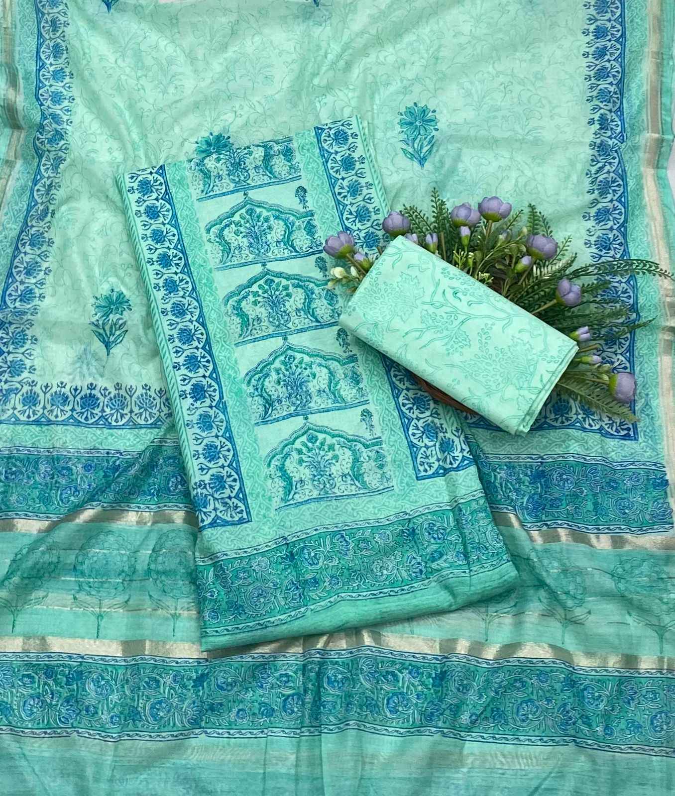 238B Mul Sea Green Color Suit Fabric / CKC Mul Cotton