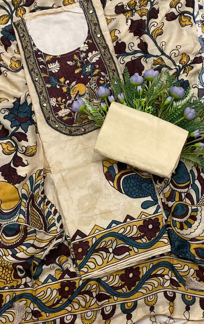 245B Tassar Cotton Cream With Brown Suit Fabric/ CKC Tassar Suits
