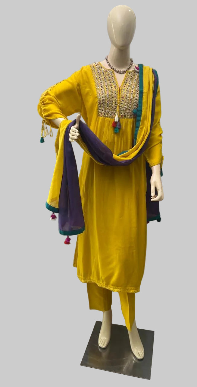 184B Crush Mul Cotton Yellow Stitched Suit / CKC Stitched Suits