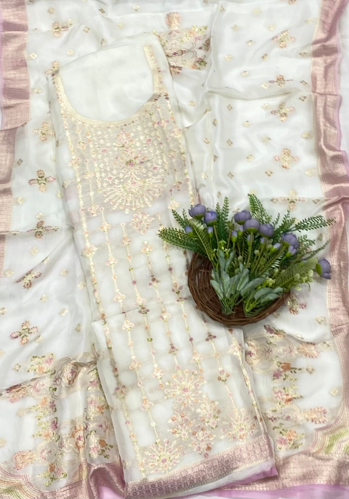 Organza Off White Fabric/ CKC Partywear Collection