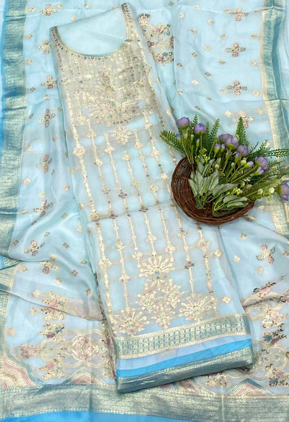 Organza Ice Blue suits Fabric/ CKC Partywear Collection
