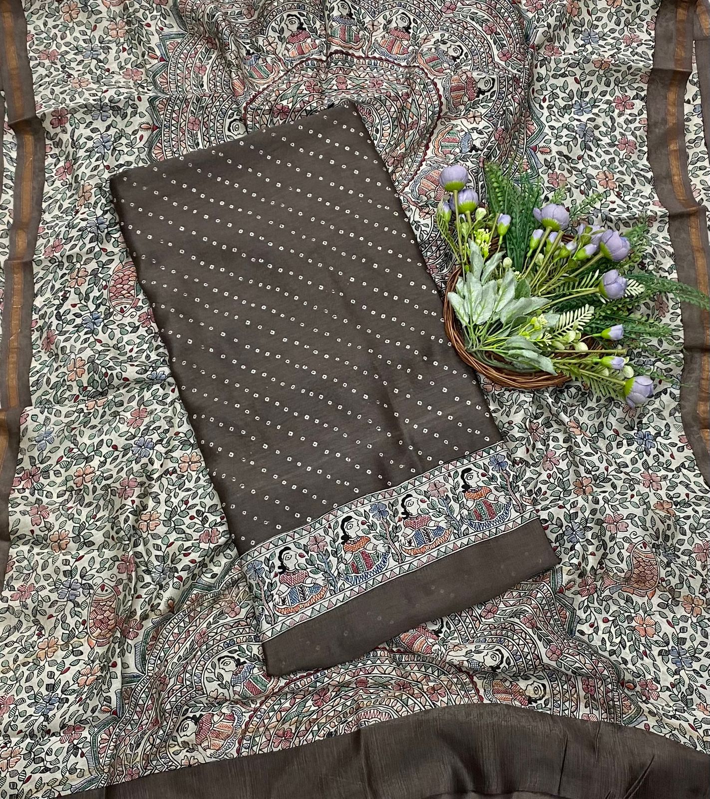 317B Mahashwari Coffee Brown Suit Fabric / CKC Maheshwari Suits