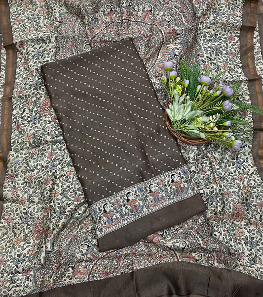 317B Mahashwari Coffee Brown Suit Fabric / CKC Maheshwari Suits