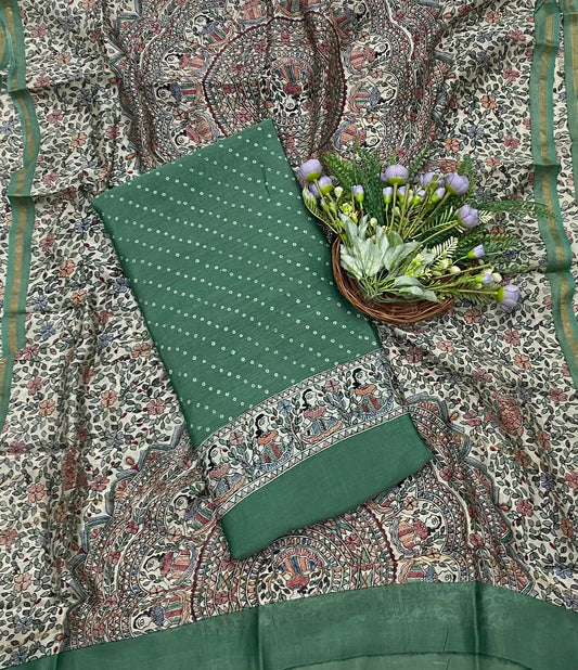318B Mahashwari Green Suit Fabric / CKC Maheshwari Suits