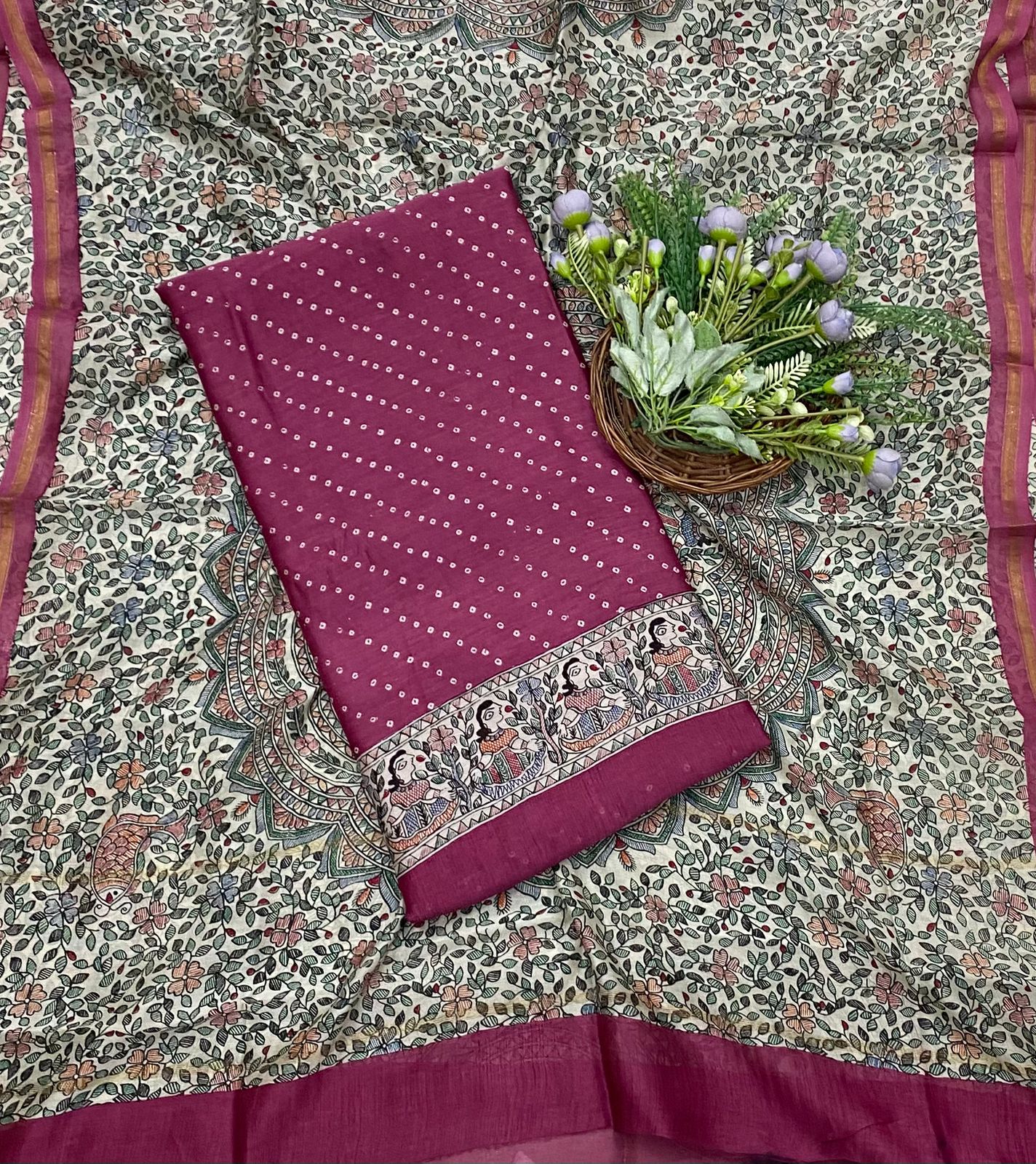 319B Mahashwari Magenta Suit Fabric / CKC Maheshwari Suits