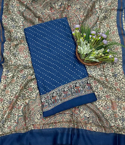 320B Mahashwari Navy Blue Suit Fabric / CKC Maheshwari Suits